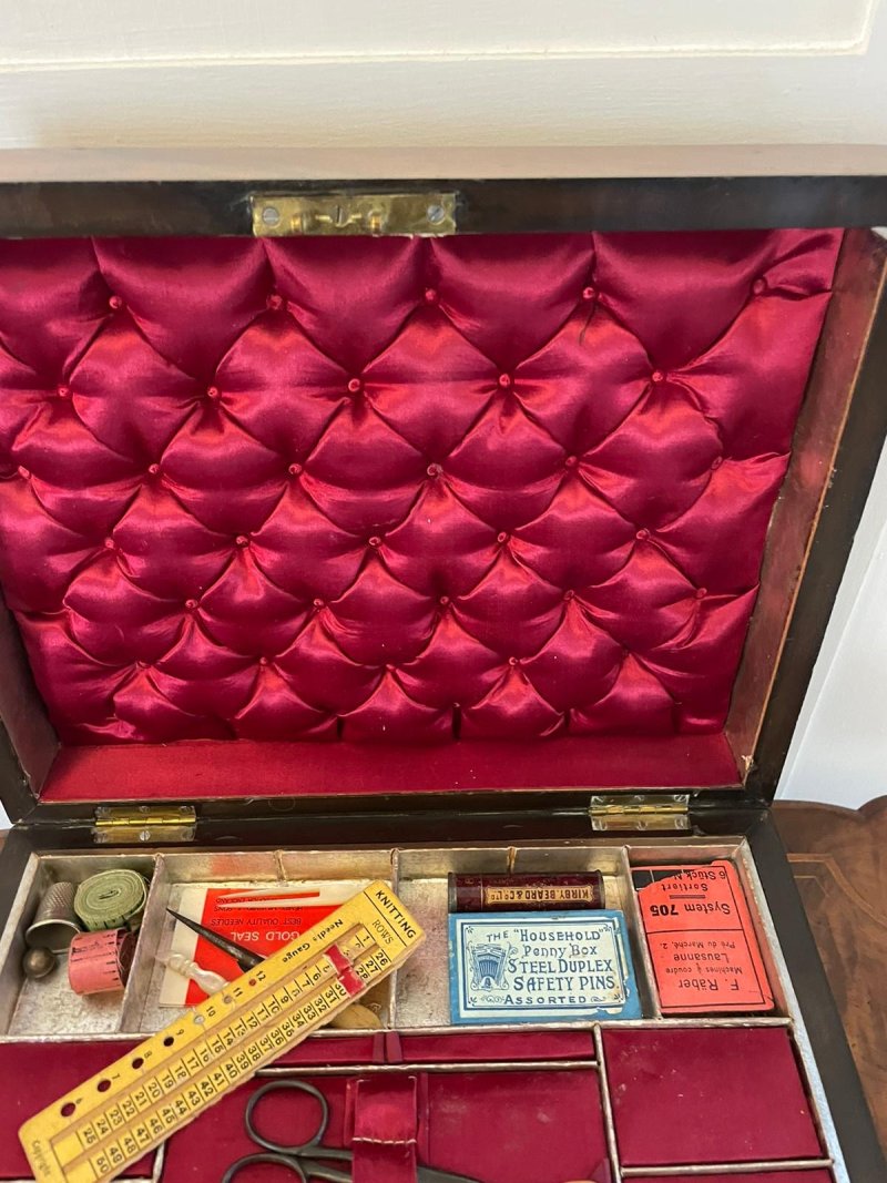 Antique Victorian Quality Figured Walnut Sewing Box - Image 11